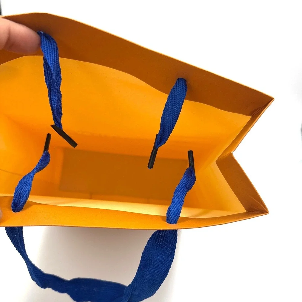 Louis Vuitton Orange Paper Shopping Bag Blue Handles Medium Luxury Carrier